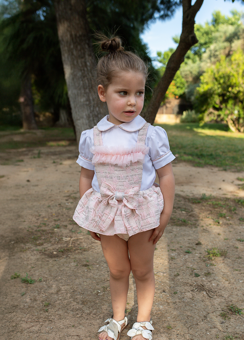 SS26 Naxos Girls Shirt & Pink Jacquard Romper