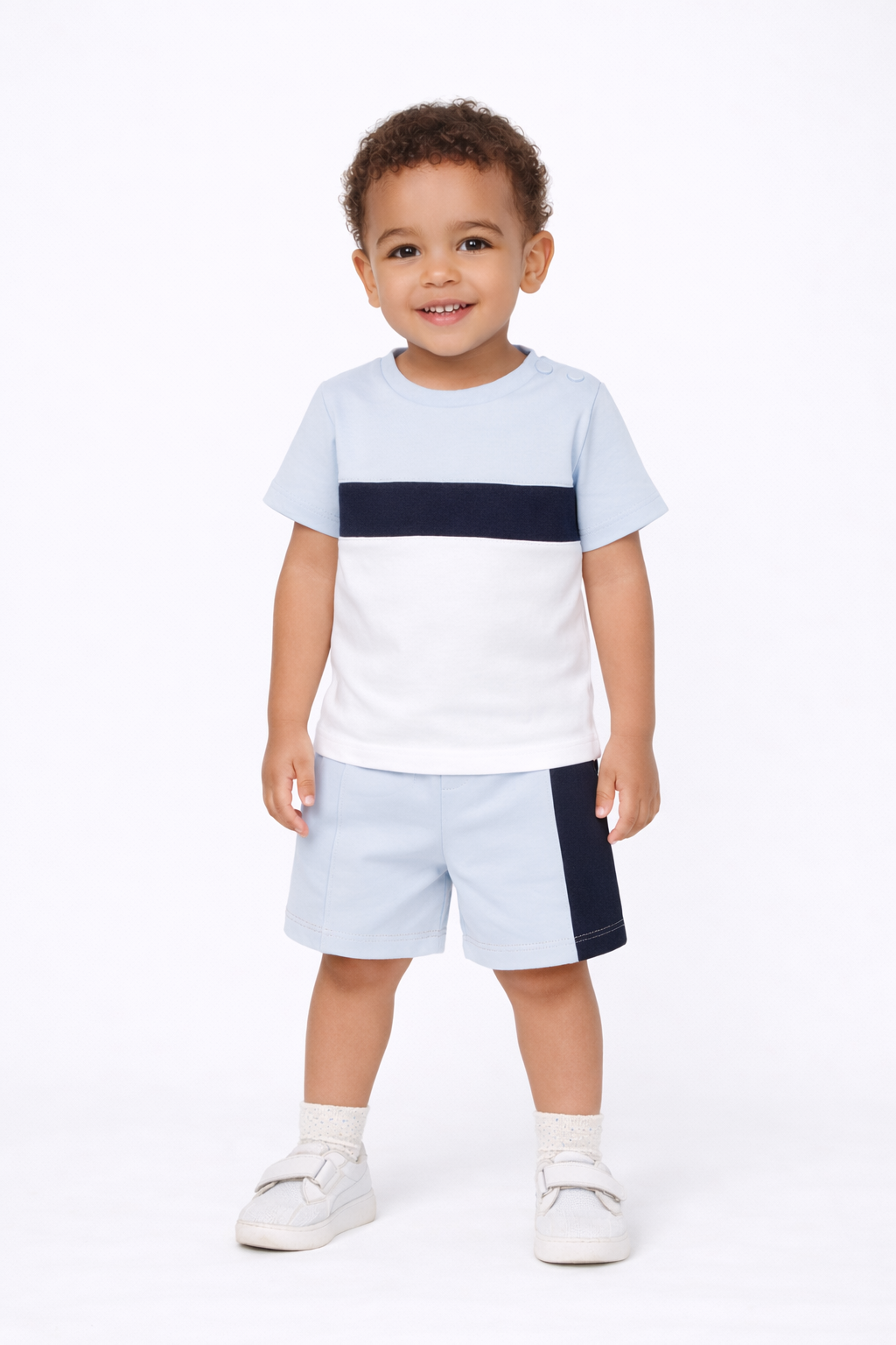 SS26 Deolinda Boys Navy & Baby Blue Contrast Short Set
