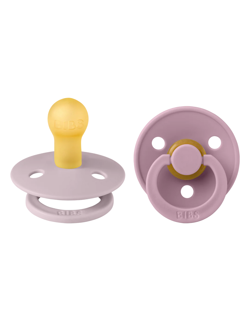BIBS Colour Round Soother / Dummy 2 Pack Latex – Dusky Lilac & Heather (Size 1, 0+ Months) [110263]