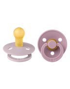 BIBS Colour Round Soother / Dummy 2 Pack Latex – Dusky Lilac & Heather (Size 1, 0+ Months) [110263]