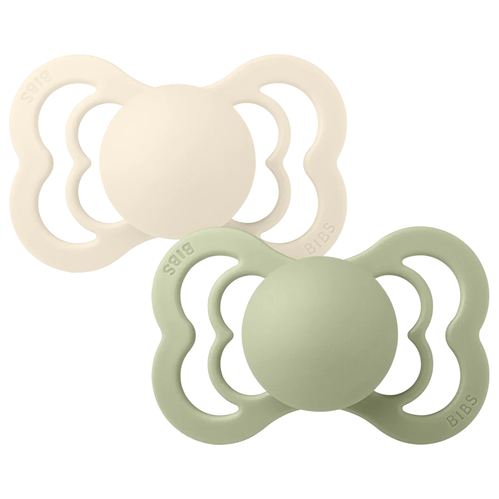 BIBS Colour Anatomical Soother / Dummy 2 Pack Latex – Ivory & Sage (Size 2, 6+ Months) [260346]