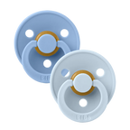 BIBS Colour Round Soother / Dummy 2 Pack Latex – Sky Blue & Baby Blue (Size 1, 0+ Months) [110214]