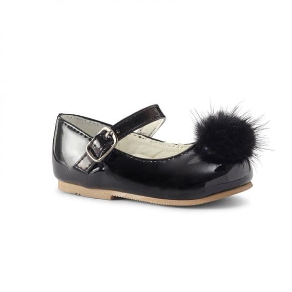 Sevva Girls Patent Leather Fur Pom Shoe 3 COLOURS - Bunny
