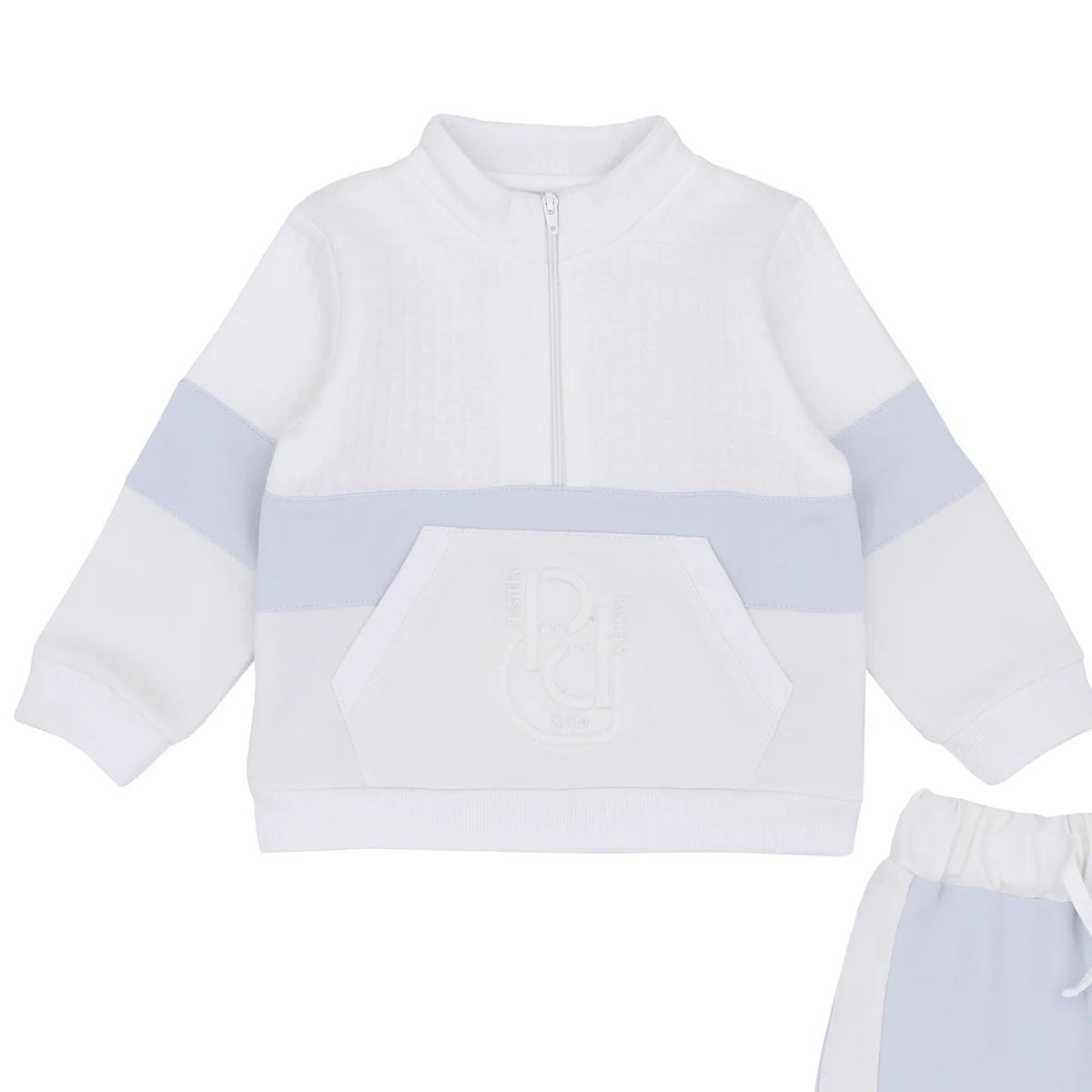 Pastels & Co Boys White and Blue Tracksuit Set with Half Zip Top - Harvey