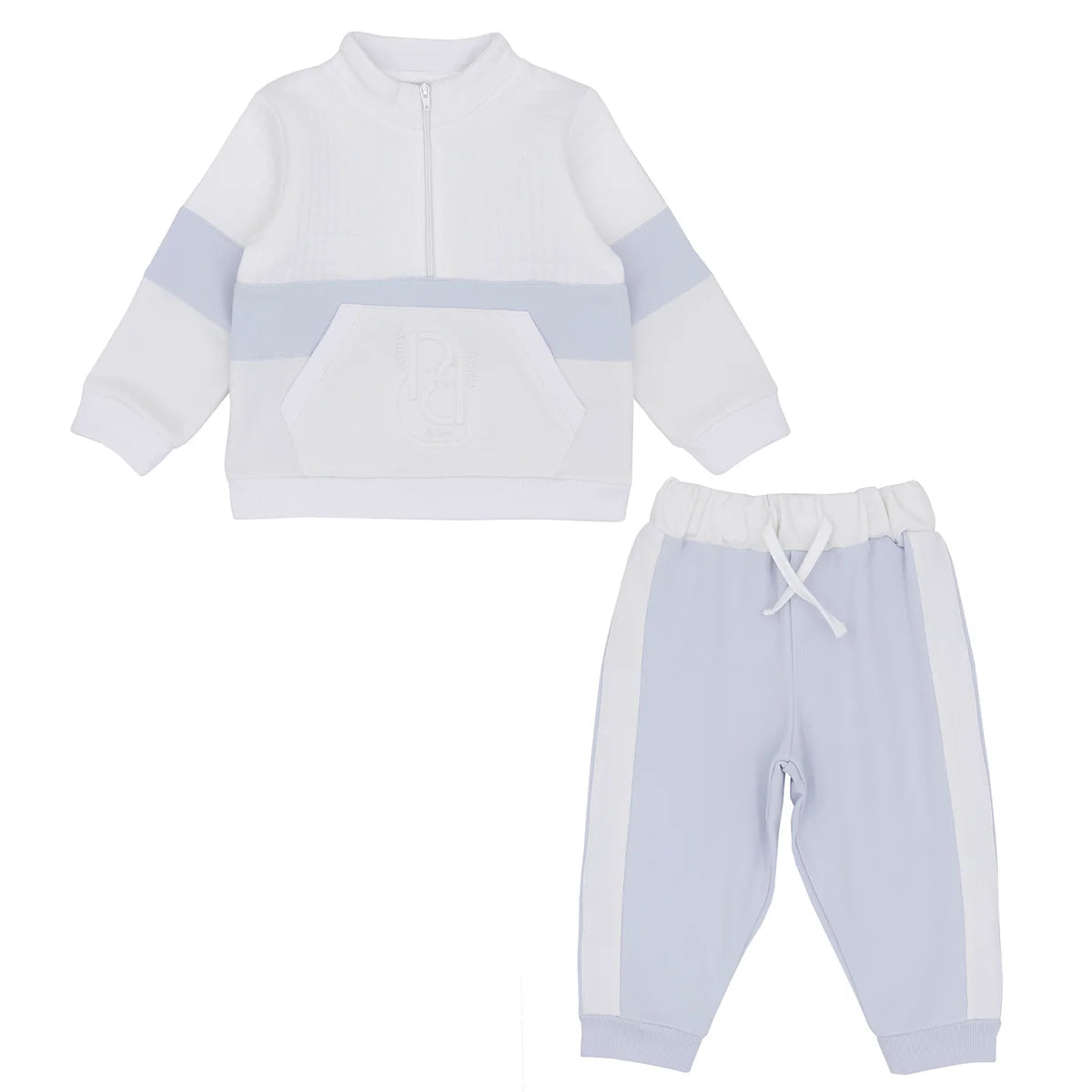 Pastels & Co Boys White and Blue Tracksuit Set with Half Zip Top - Harvey