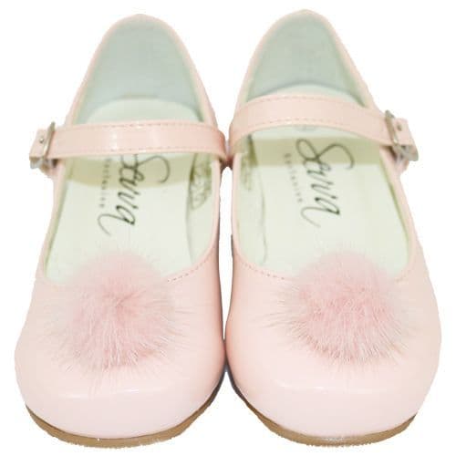 Sevva Girls Patent Leather Fur Pom Shoe 3 COLOURS - Bunny