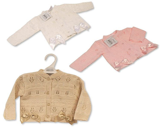 Baby Girls Knitted Cardigan with Double Bow Detail (Multiple Colours)