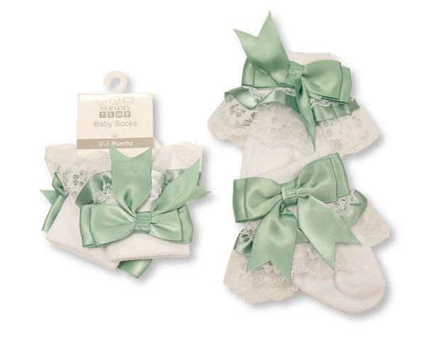 Baby Girls Bow Ankle Socks with Lace Detail (Multiple Colours)