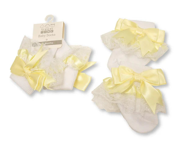 Baby Girls Bow Ankle Socks with Lace Detail (Multiple Colours)