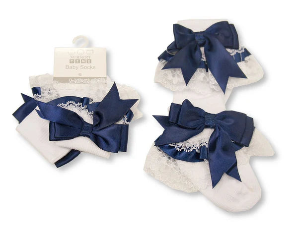 Baby Girls Bow Ankle Socks with Lace Detail (Multiple Colours)