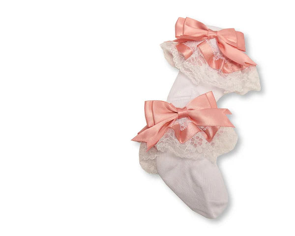 Baby Girls Bow Ankle Socks with Lace Detail (Multiple Colours)