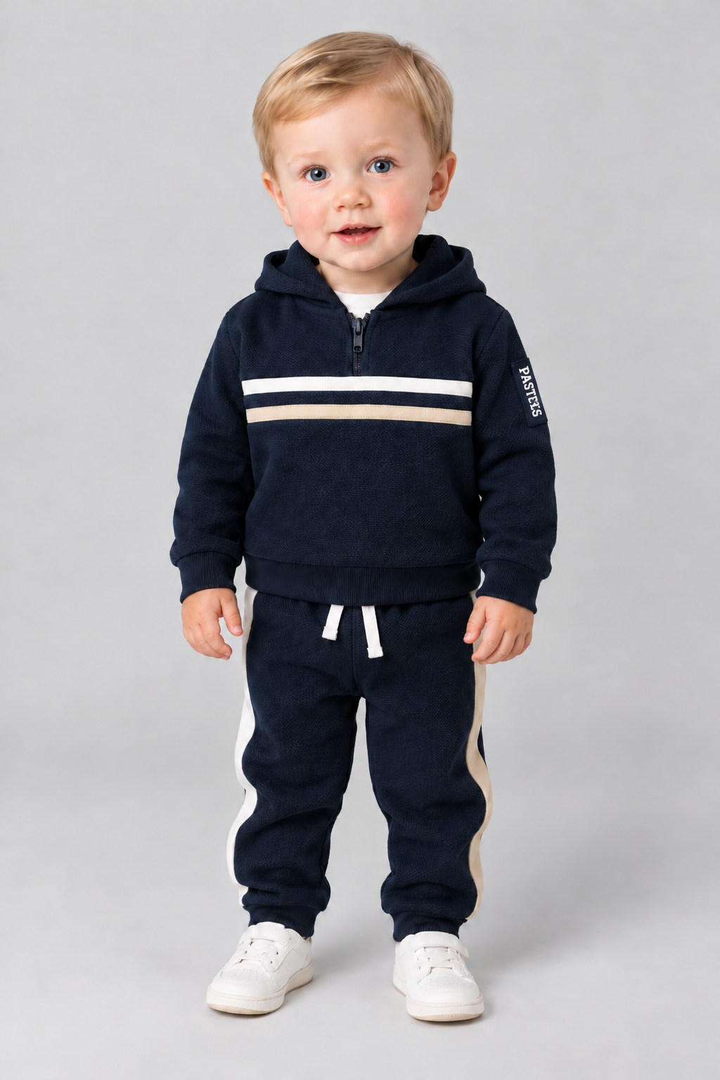 AW26 Pastels & Co Boys Navy & Beige Hooded Quarter Zip Track Suit - Charming