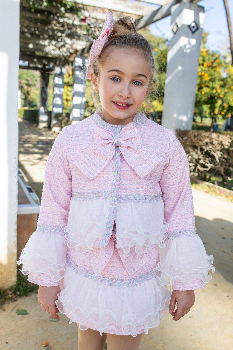 PRE ORDER AW25 Naxos Girls Pink 2 Piece Tweed Blazer and Skirt Set 7669