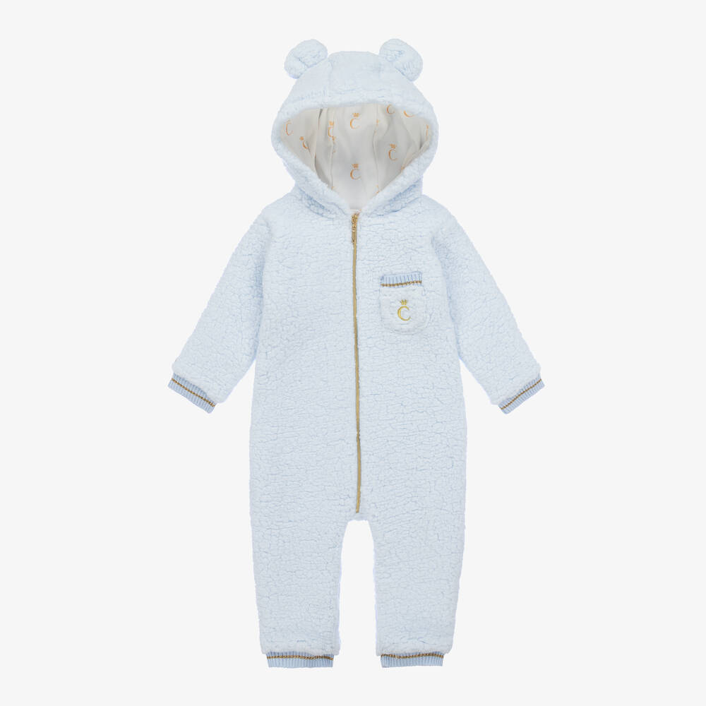 Caramelo Kids Baby Boys Blue Teddy Fleece Pramsuit