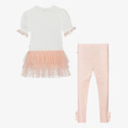 Caramelo Kids Girls Peach Cotton & Tulle Leggings Set