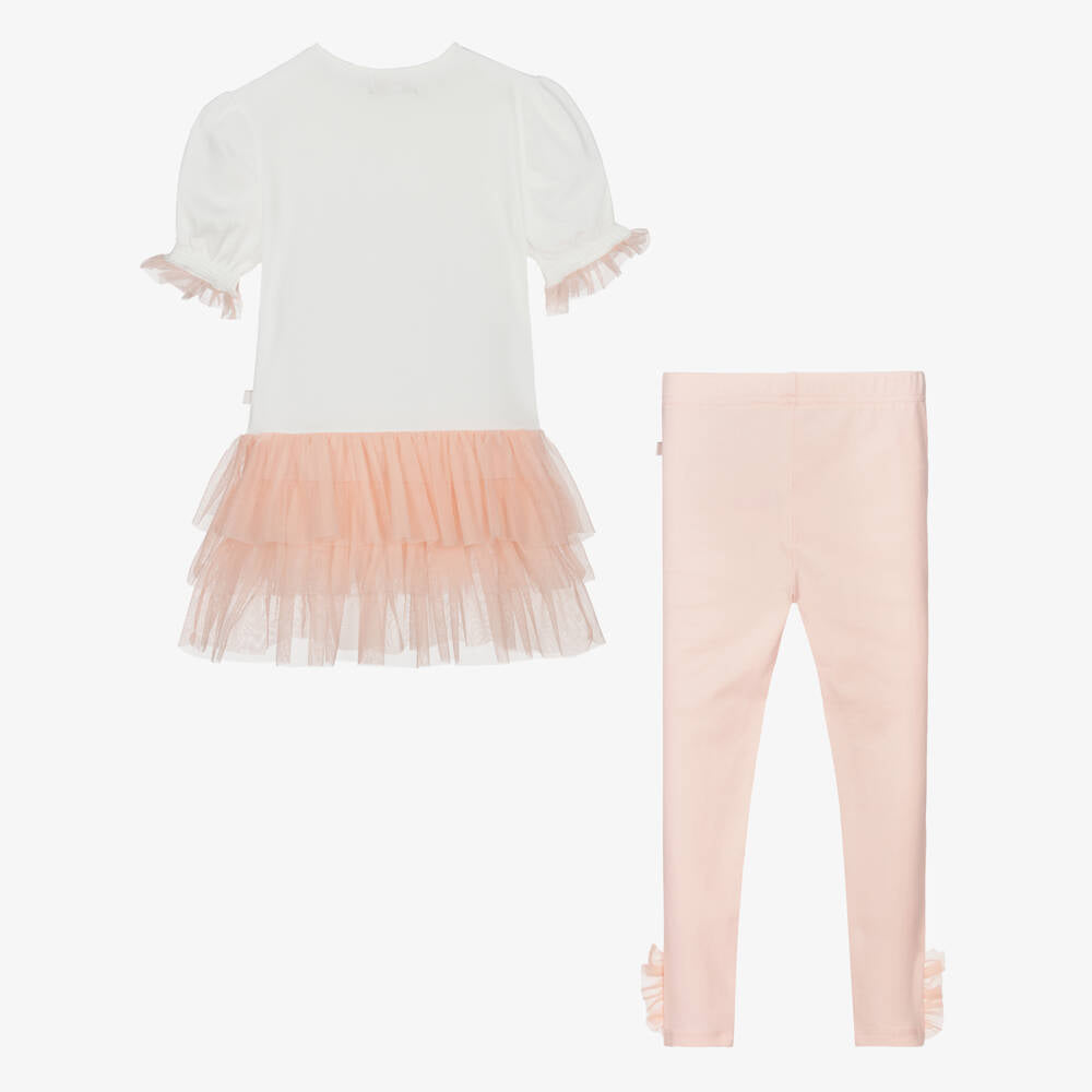 Caramelo Kids Girls Peach Cotton & Tulle Leggings Set