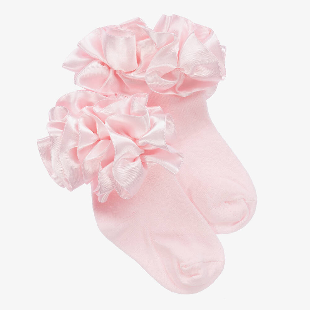 Caramelo Kids Girls Satin Ruffle Socks - Pink
