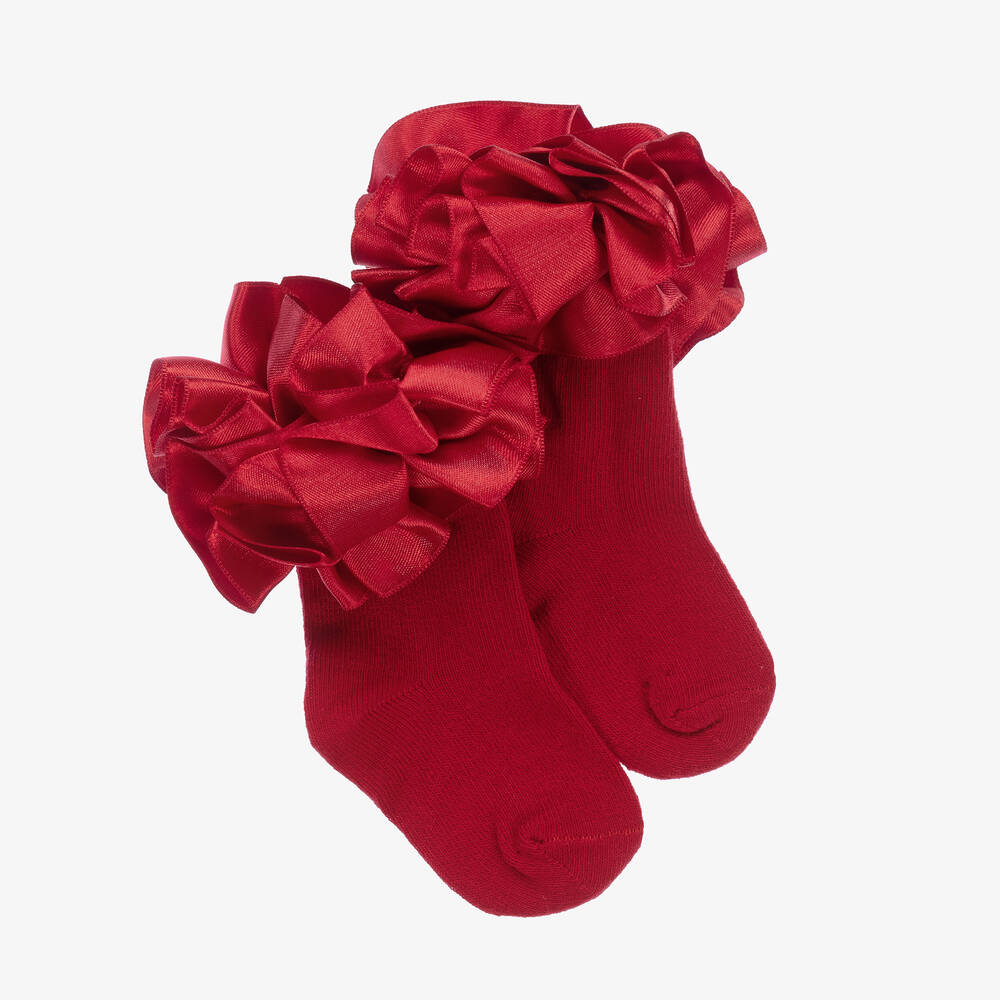 Caramelo Kids Girls Satin Ruffle Socks - Red