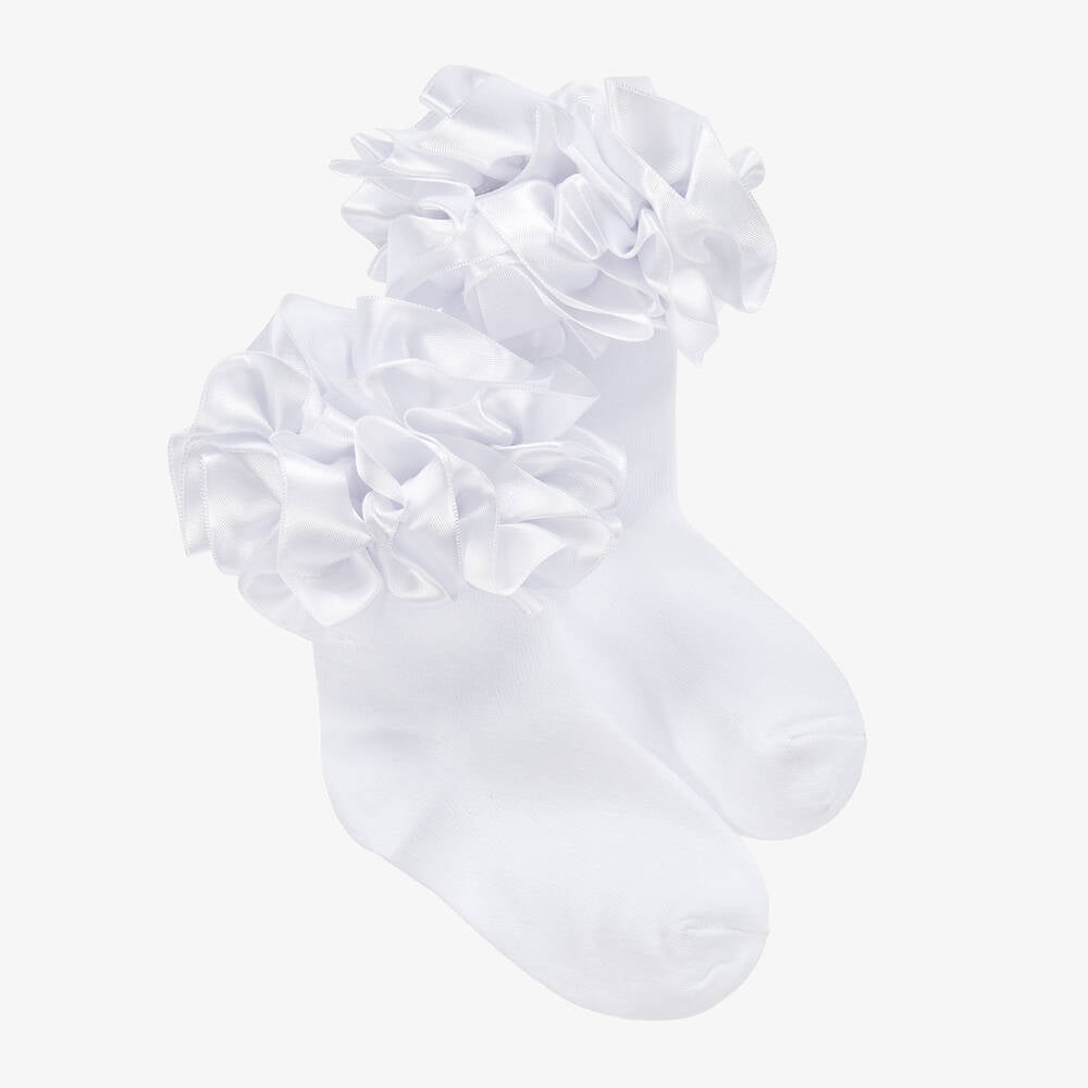 Caramelo Kids Girls Satin Ruffle Socks - White