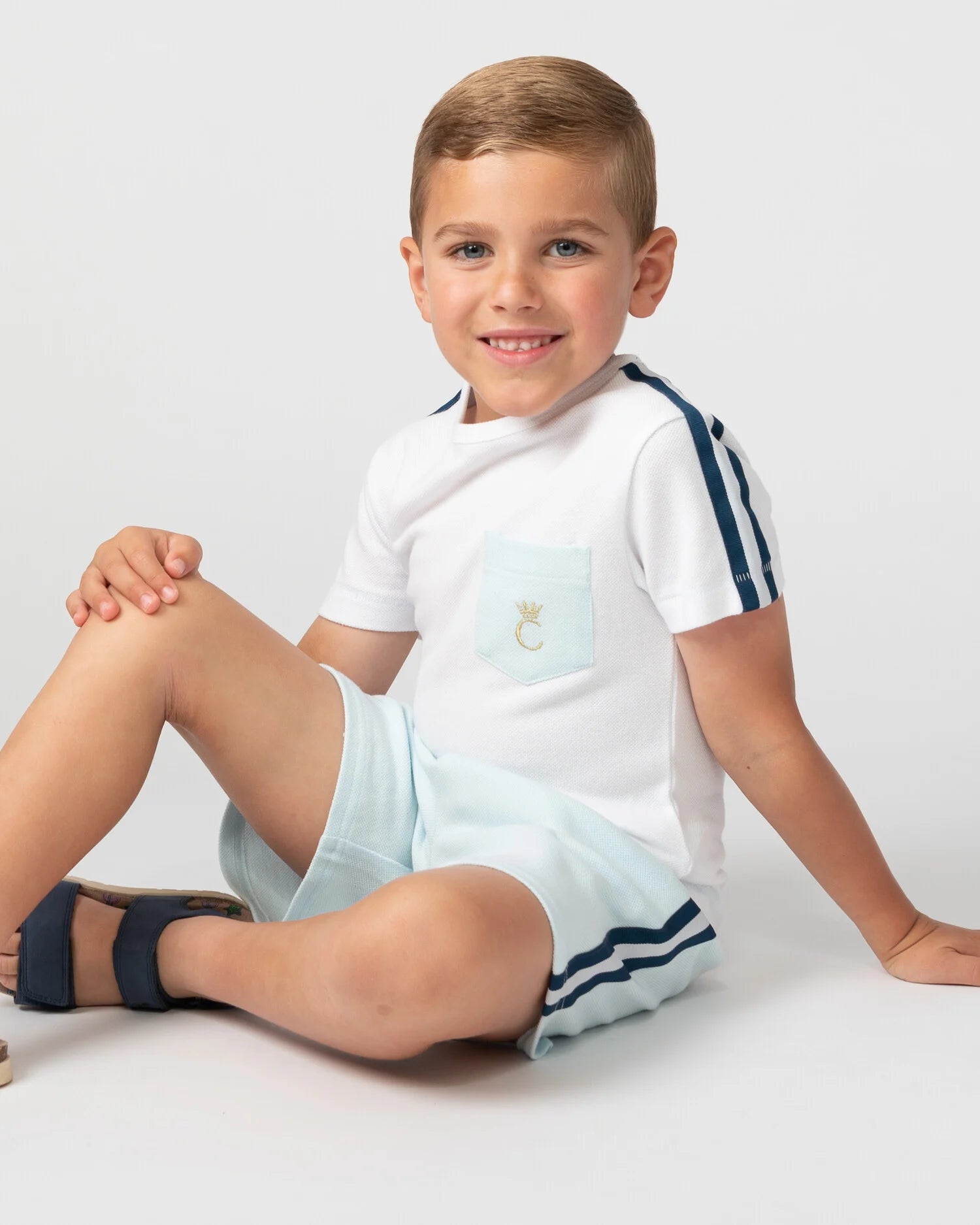 Caramelo Kids Boys White & Blue Short Set
