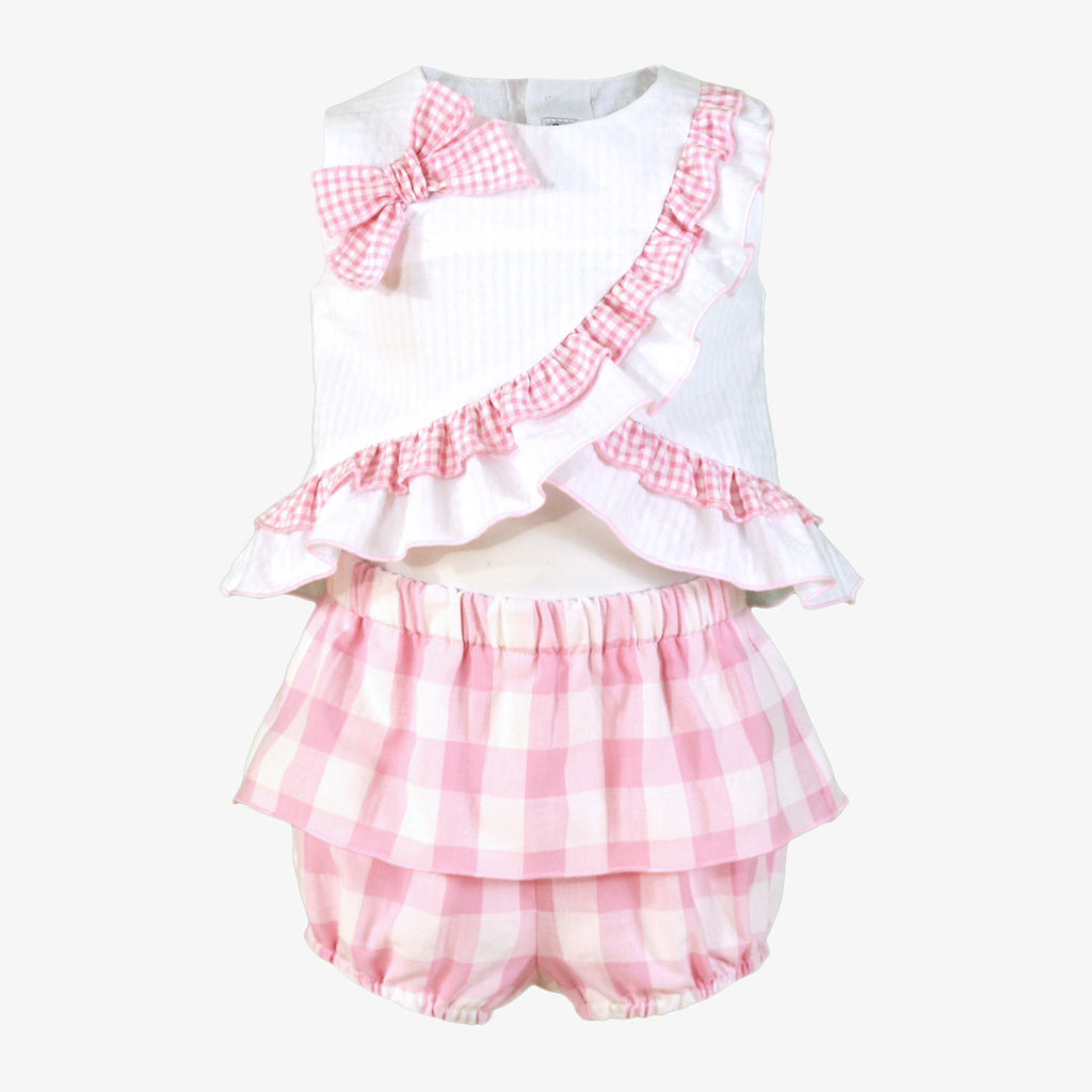 SS26 Miranda Baby Girls Pink & White Check Jam Pant Set