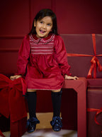 AW26 Deolinda Girls Red Velvet Smocked Velvet Dress
