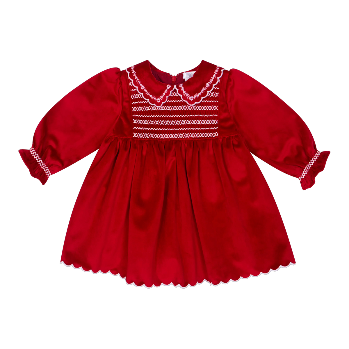AW26 Deolinda Girls Red Velvet Smocked Velvet Dress