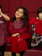 AW26 Deolinda Girls Red Velvet Smocked Velvet Dress