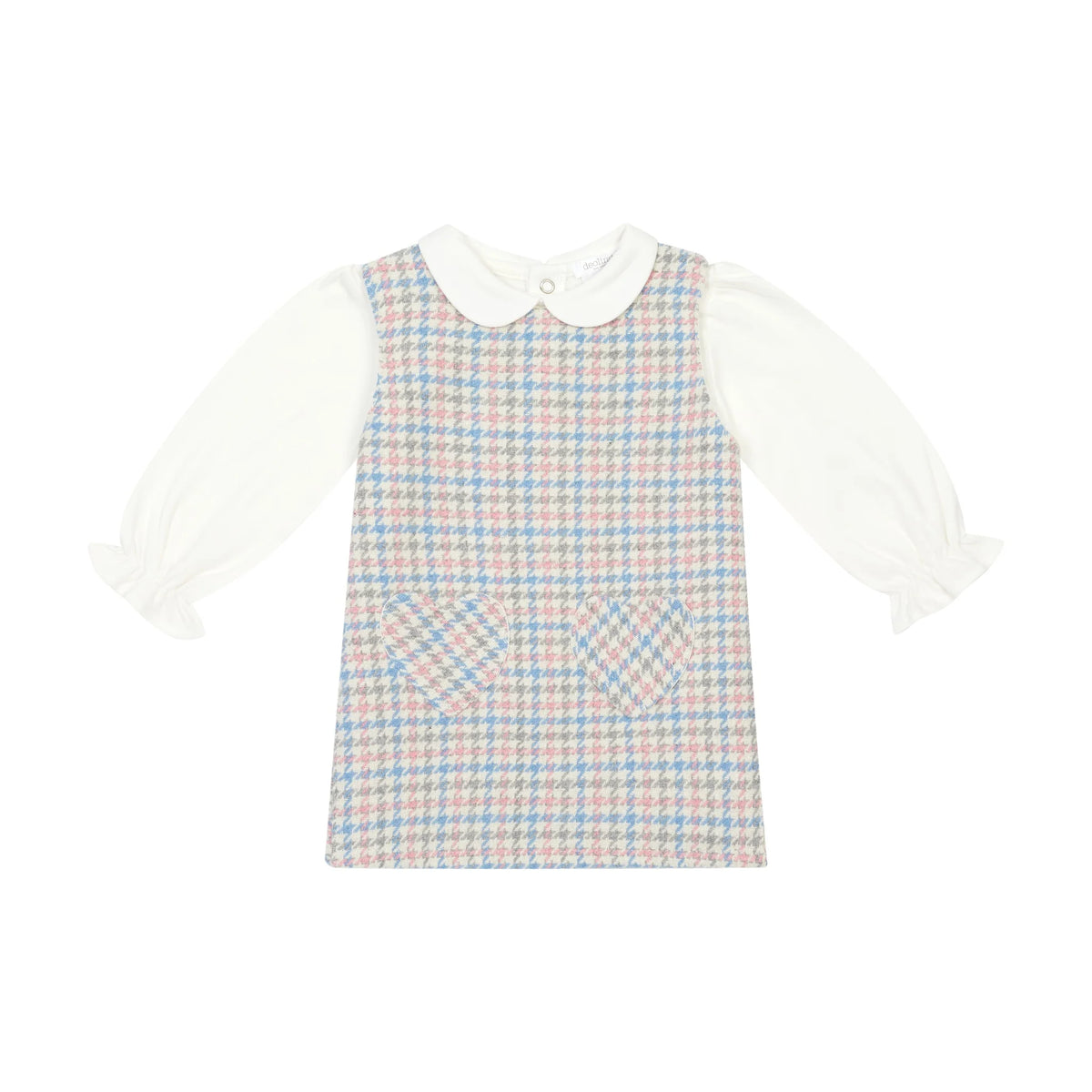 AW26 Deolinda Girls Pink & Blue Houndstooth Pinafore Dress Set