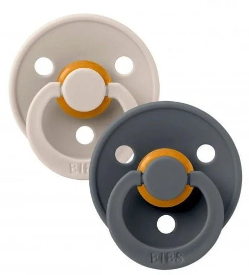 BIBS Colour Symmetrical Soother / Dummy 2 Pack Latex – Sand & Iron (Size 2, 6+ Months) [211419]