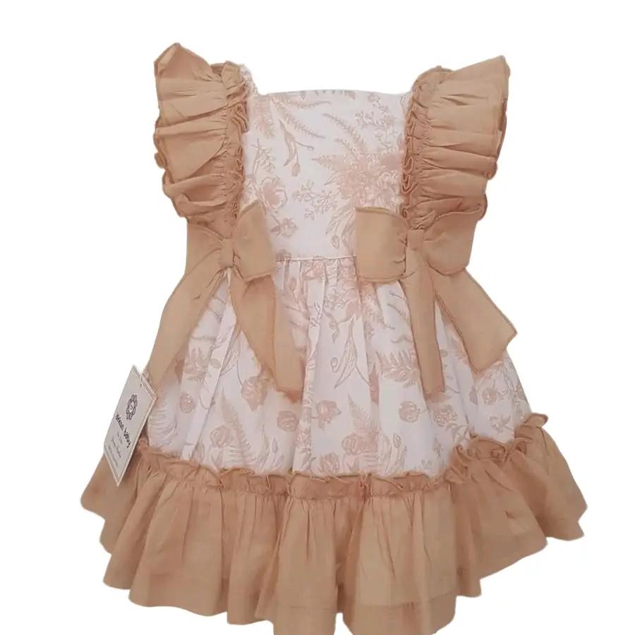 Neon Kids Baby Girls Tan Floral Toile Dress