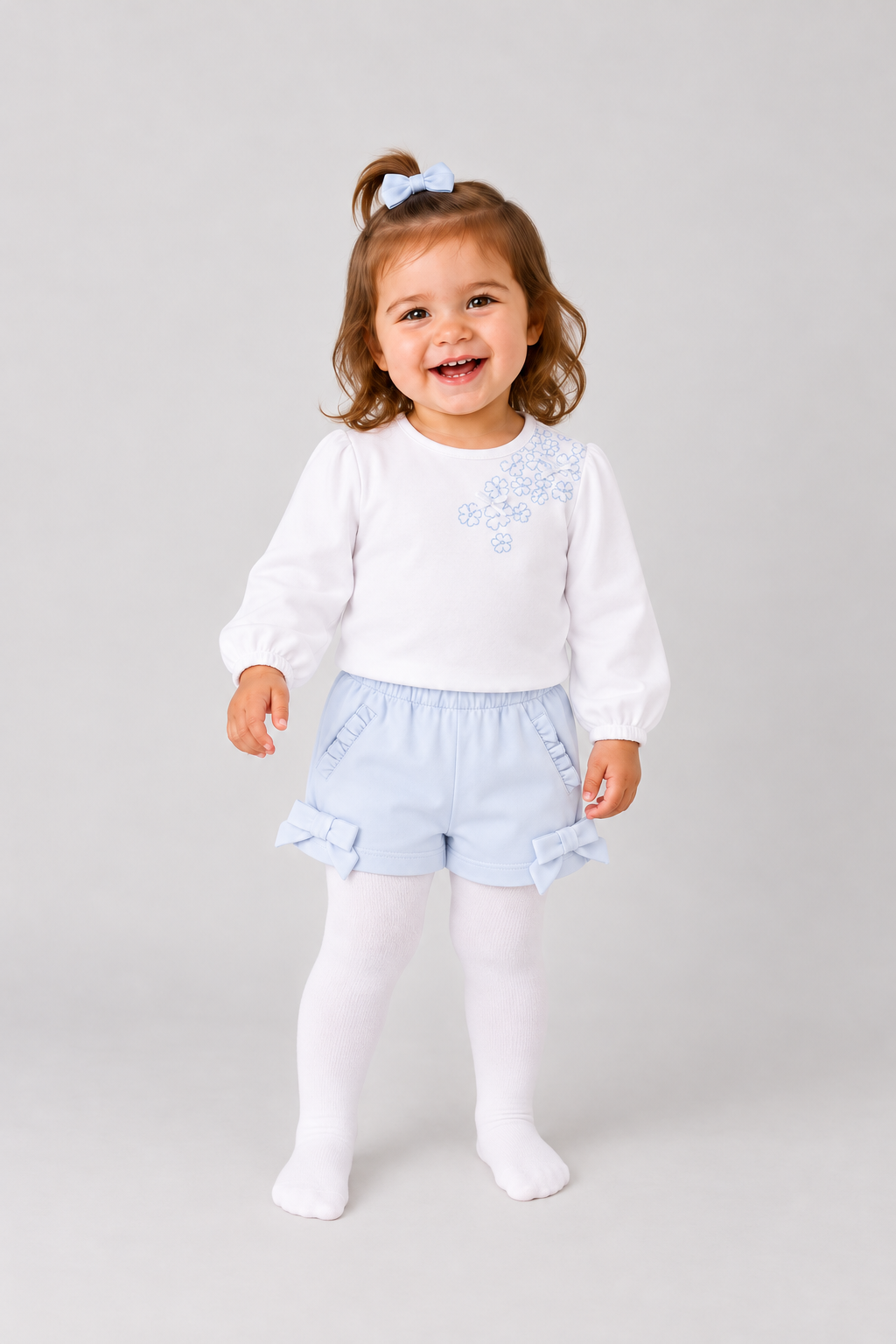 AW26 Pastels & Co Girls Blue Bow Short Set - Merida