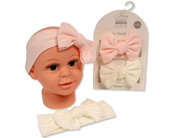 Baby Girls 2 Pack Headband Set - Pink/Cream