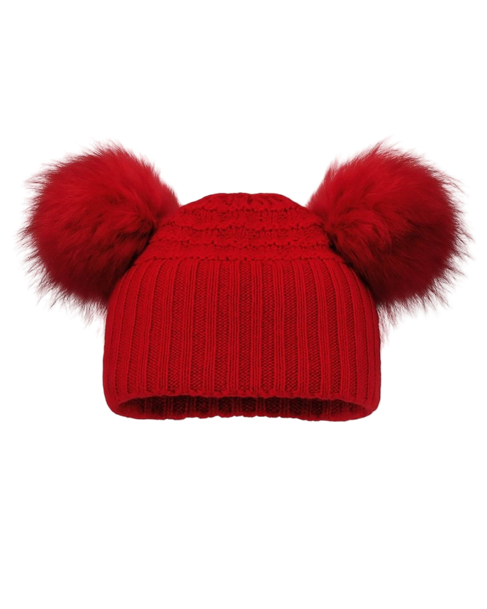 Unisex Red Cable Knit Double Pom Hat
