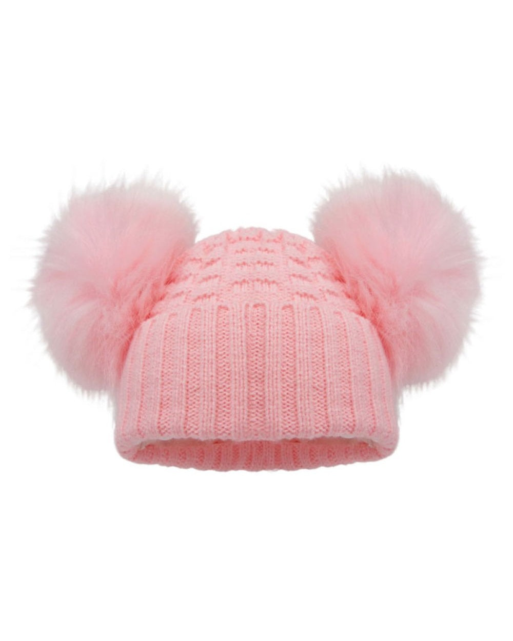 Baby Girls Pink Cable Knit Double Pom Hat
