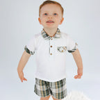 Deolinda Boys Olive Check Polo & Shorts Set