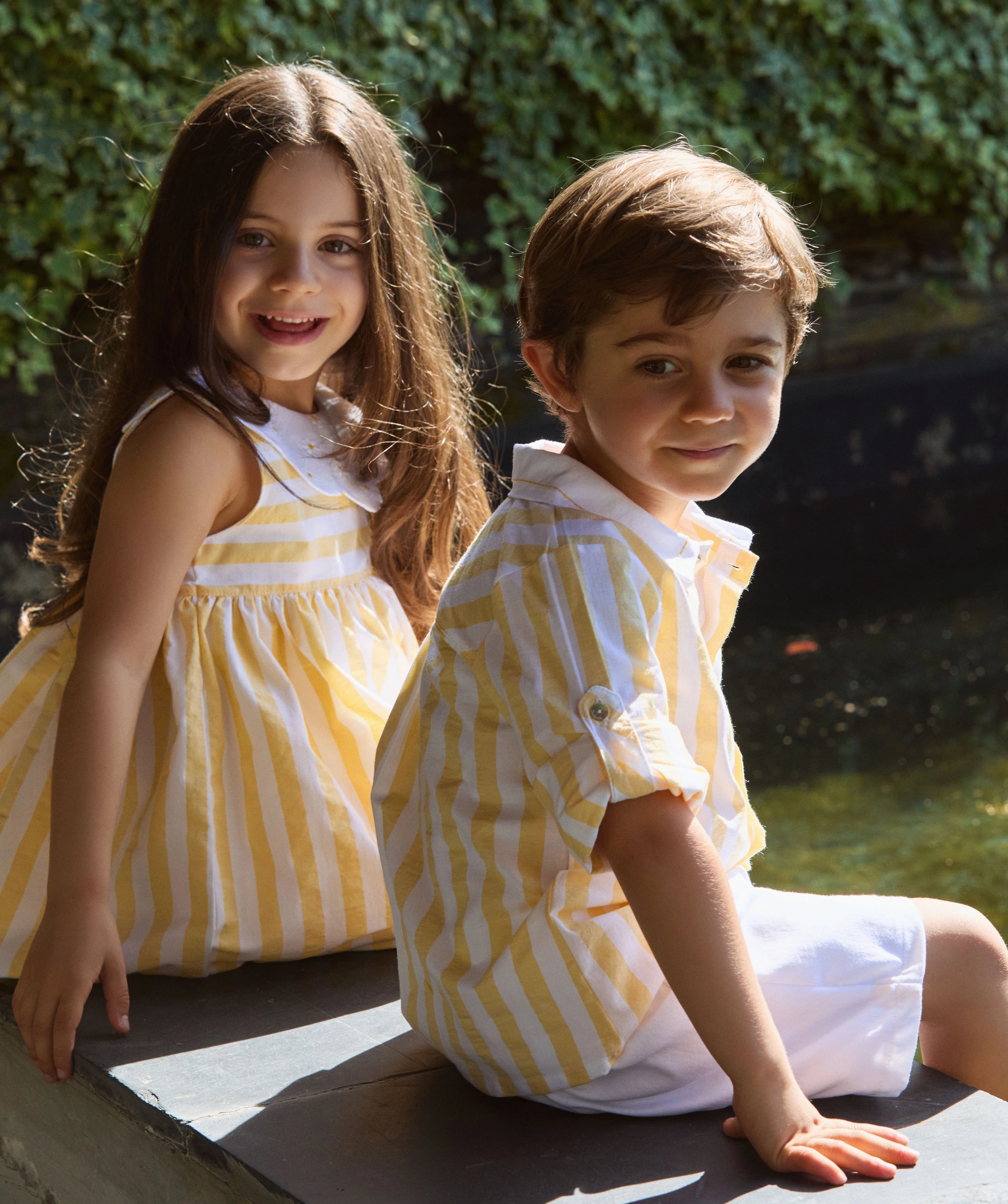 Deolinda Girls Lemon Striped Dress with Daisy Detail