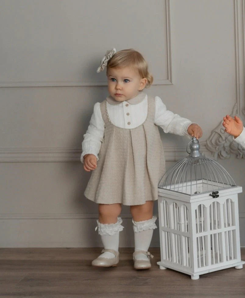 AW25 Miranda Baby Girls Cream and Beige Dress