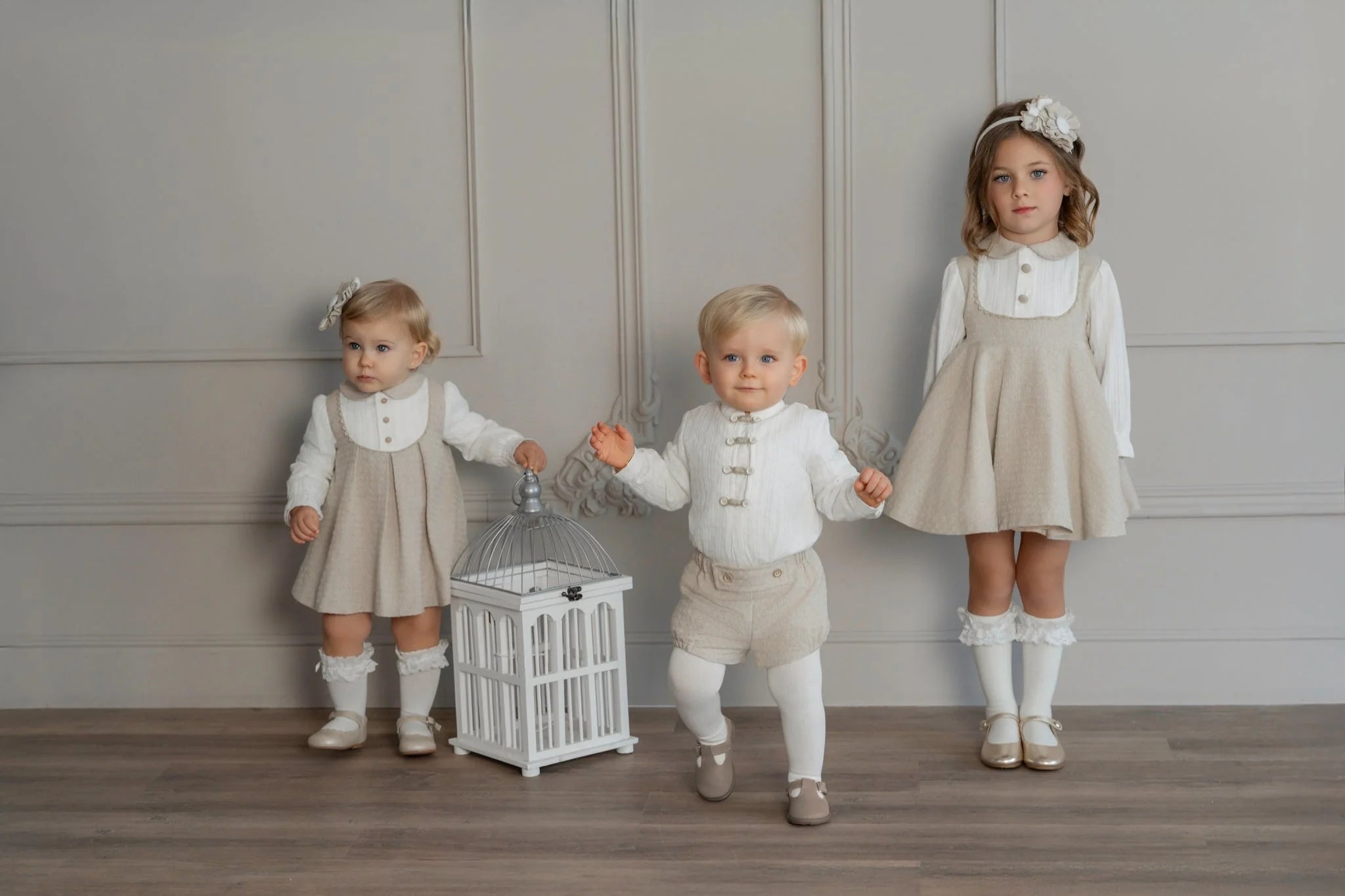 AW25 Miranda Baby Girls Cream and Beige Dress