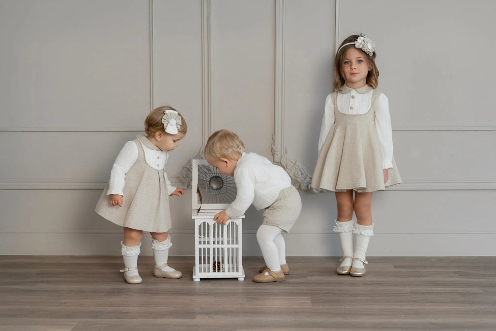 AW25 Miranda Baby Girls Cream and Beige Dress