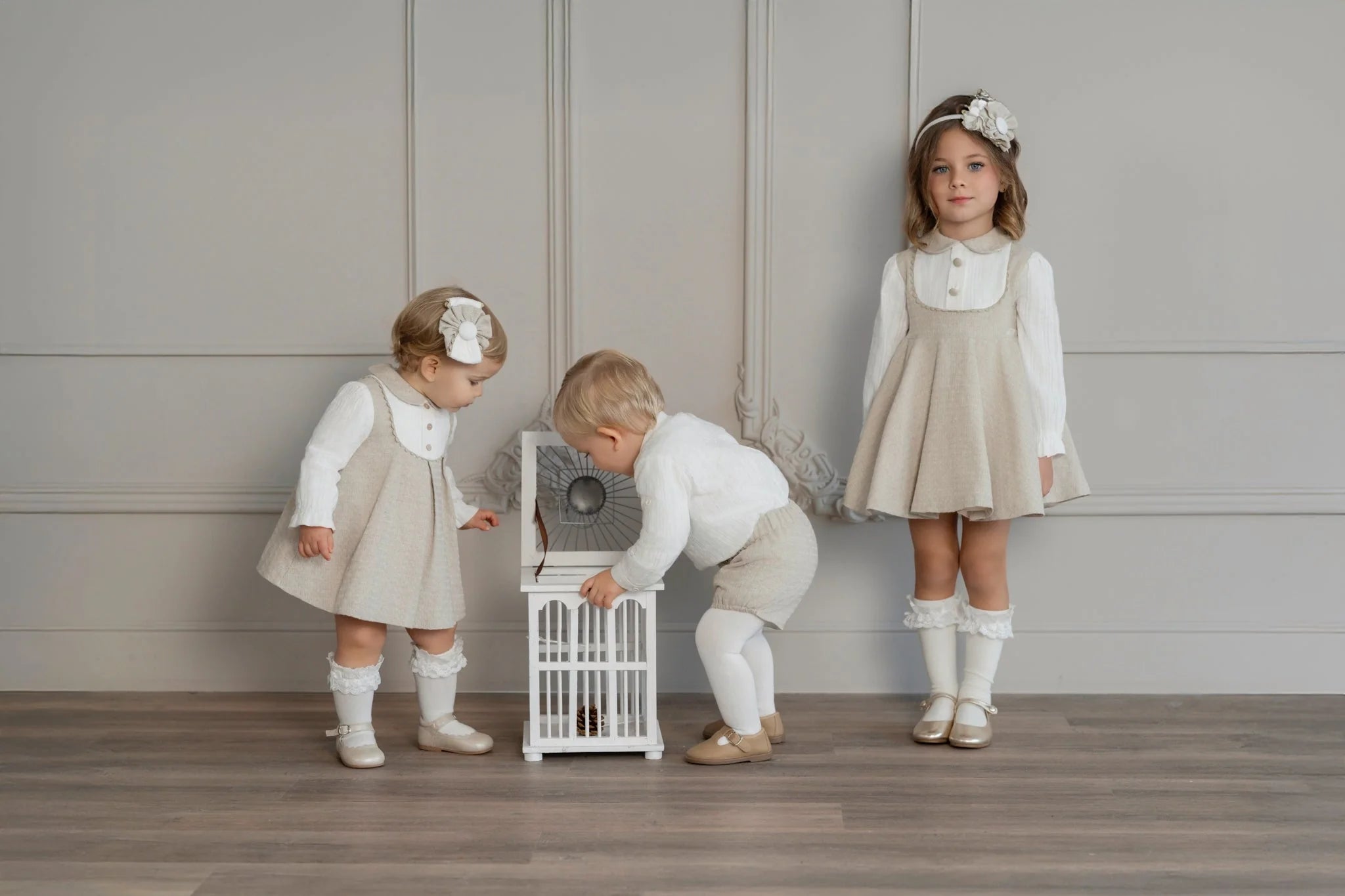 AW25 Miranda Baby Girls Cream and Beige Dress