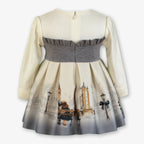 AW25 Miranda Baby Girls Cream & Grey London Scene Print Dress