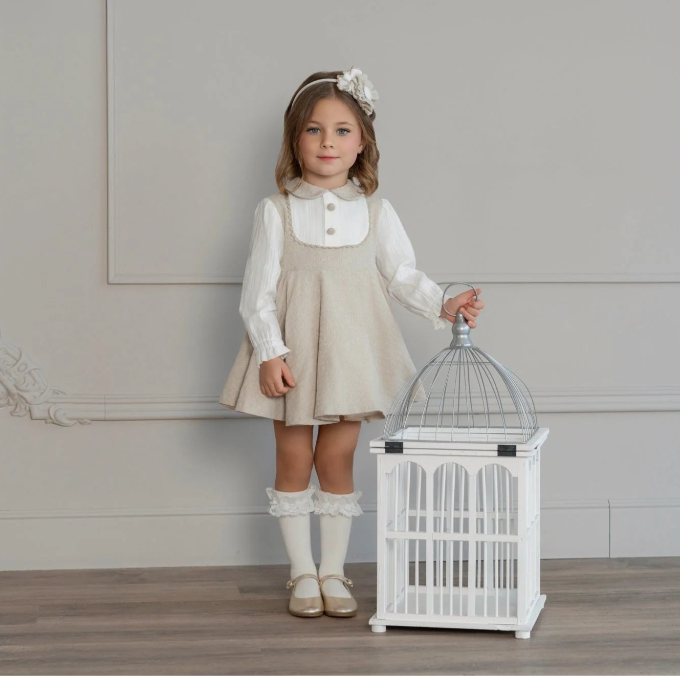 AW25 Miranda Girls Cream and Beige Dress