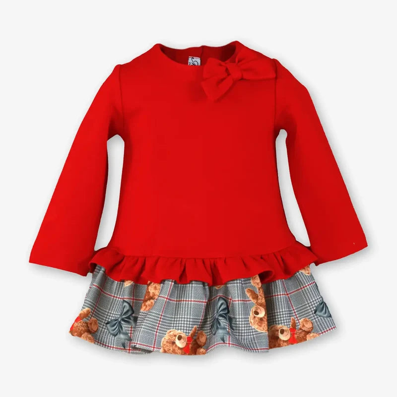 AW26 Miranda Baby Girls Red Teddy Bear Dress