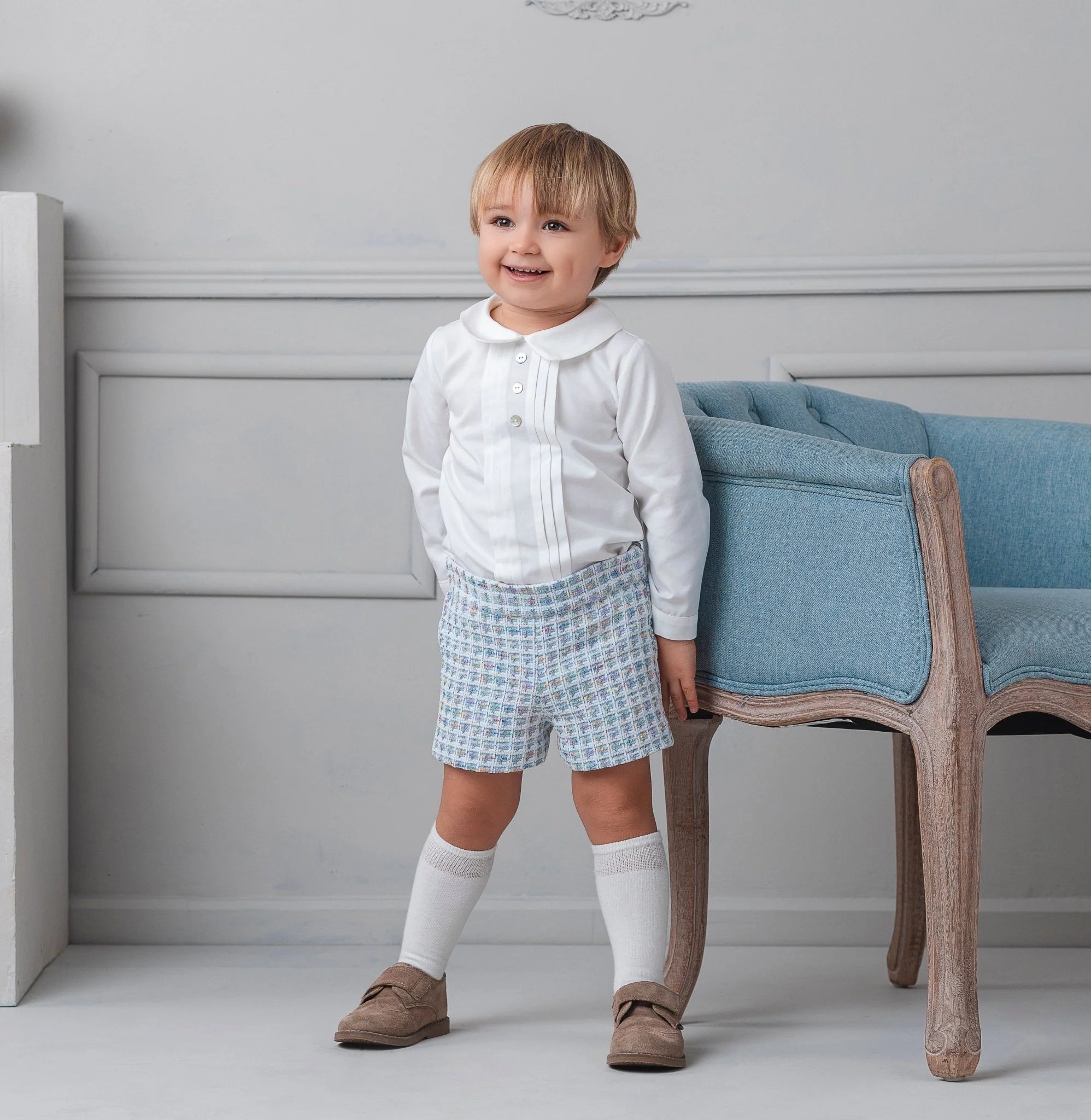 AW25 Rochy Baby Boys Chanel Blue Tweed Shorts & Shirt Set