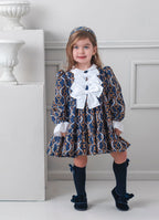 PRE ORDER AW25 Rochy Girls Vintage Navy and Gold Chains Dress 26711