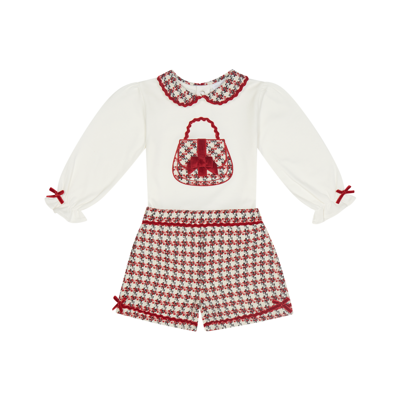AW26 Deolinda by Chic Ivory & Red Tartan Handbag Two-Piece Set