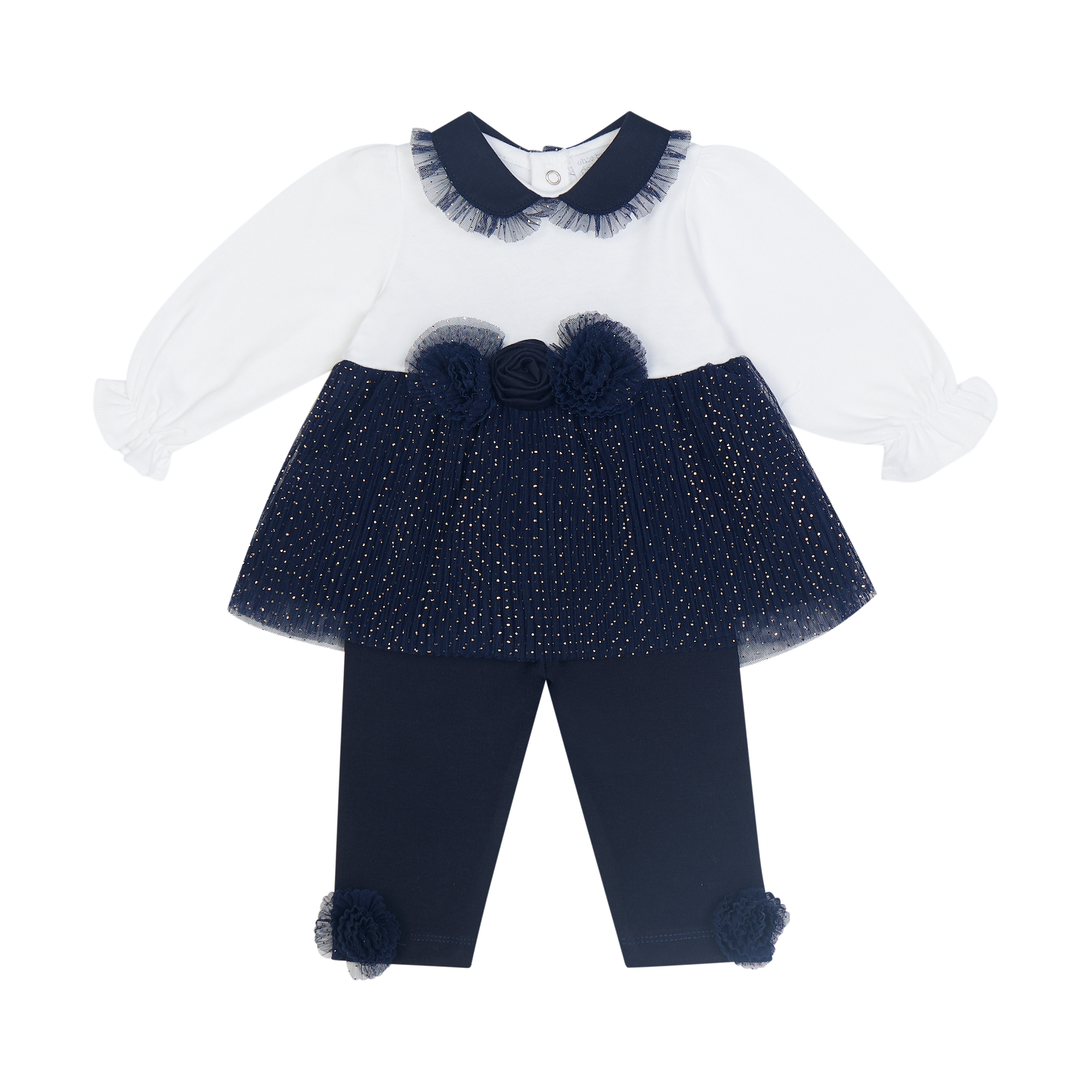 AW26 Deolinda by Chic Navy & White Sparkle Tulle 2-Piece Legging Set