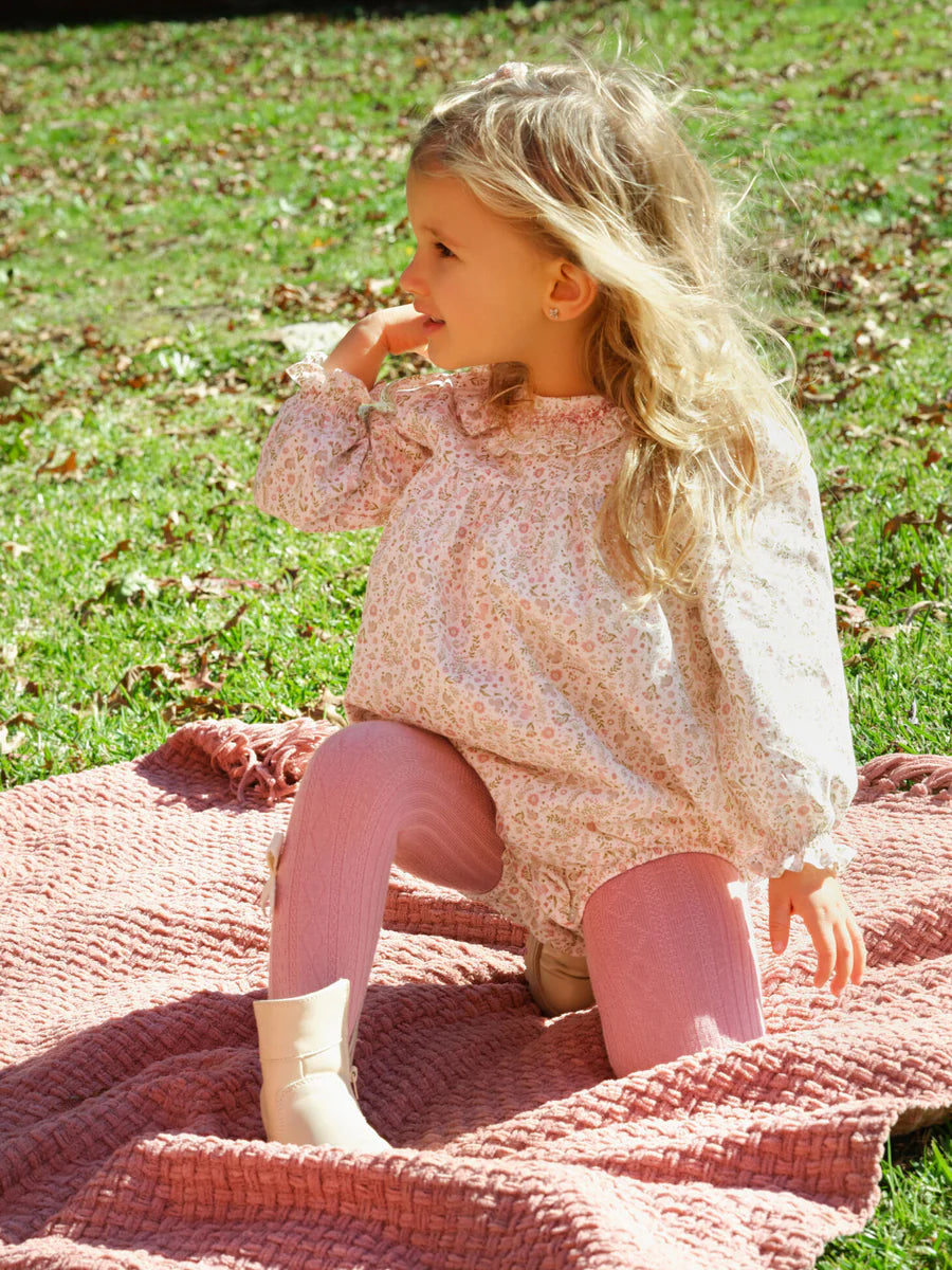 AW25 Deolinda Baby Girls Cream & Pink Smocked Floral Romper