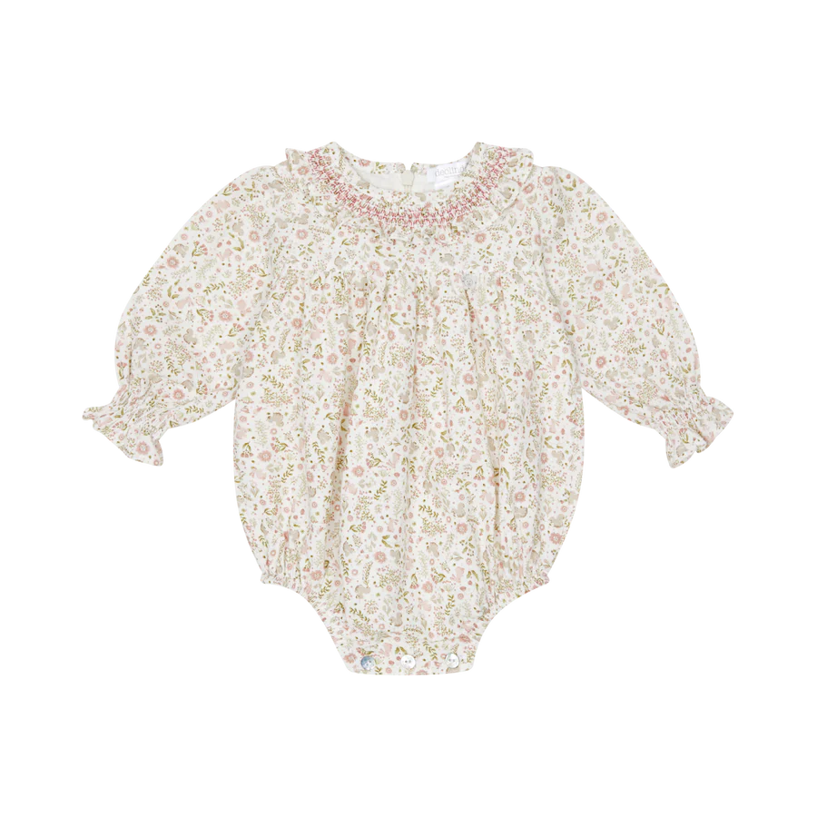 AW25 Deolinda Baby Girls Cream & Pink Smocked Floral Romper